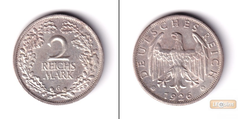 DEUTSCHES REICH 2 Reichsmark 1926 G  (J.320)  ss-vz