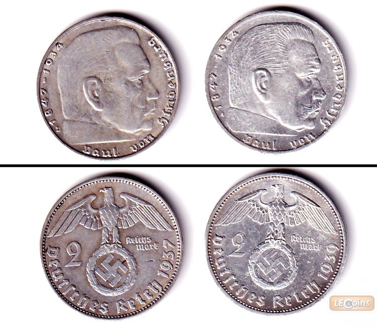 Lot: DEUTSCHES REICH 2x 2 Reichsmark  (J.366)  ss-vz  [1937-1939]