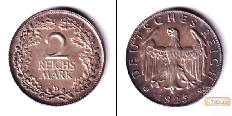 DEUTSCHES REICH 2 Reichsmark 1925 D  (J.320)  vz