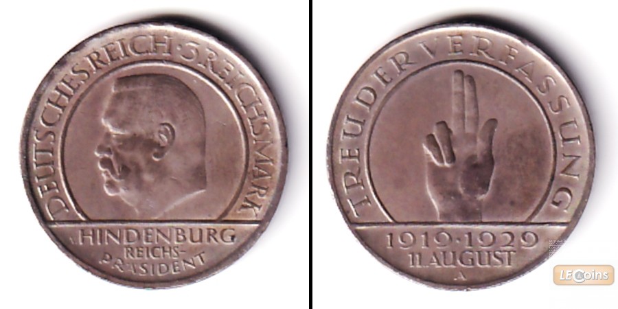DEUTSCHES REICH 3 Reichsmark (Schwurhand) 1929 A (J.340)  vz