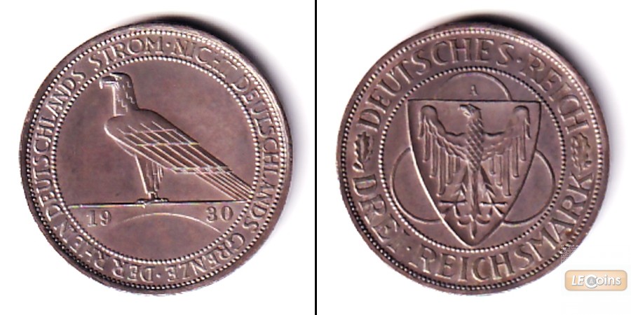 DEUTSCHES REICH 3 Reichsmark (Rheinlandräumung) 1930 A (J.345)  vz-st