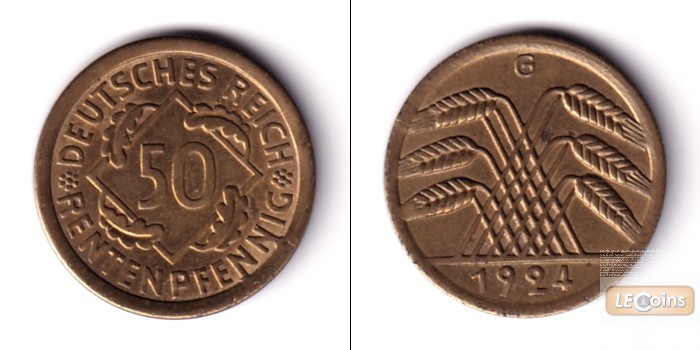 DEUTSCHES REICH 50 Rentenpfennig 1924 G (J.310)  vz-st  selten