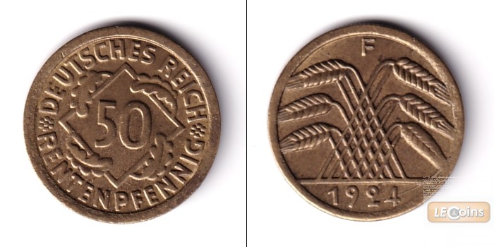 DEUTSCHES REICH 50 Rentenpfennig 1924 F (J.310)  ss-vz
