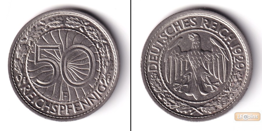 DEUTSCHES REICH 50 Reichspfennig 1929 F (J.324)  vz  selten