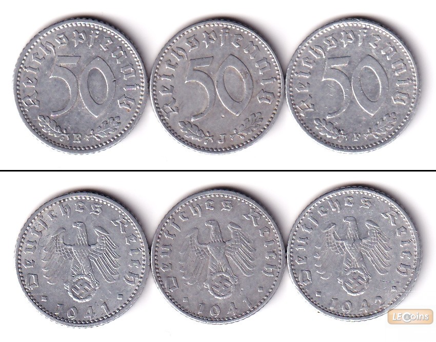 Lot  DEUTSCHES REICH 3x 50 Reichspfennig (J.372)  ss  [1941-1942]