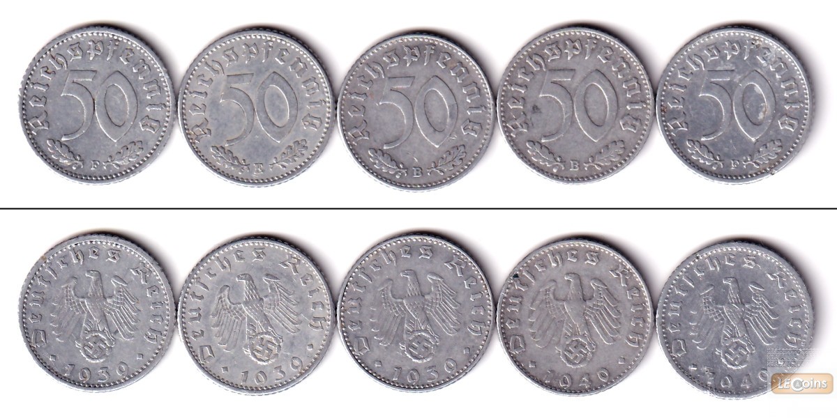Lot  DEUTSCHES REICH 5x 50 Reichspfennig (J.372)  ss  [1939-1940]