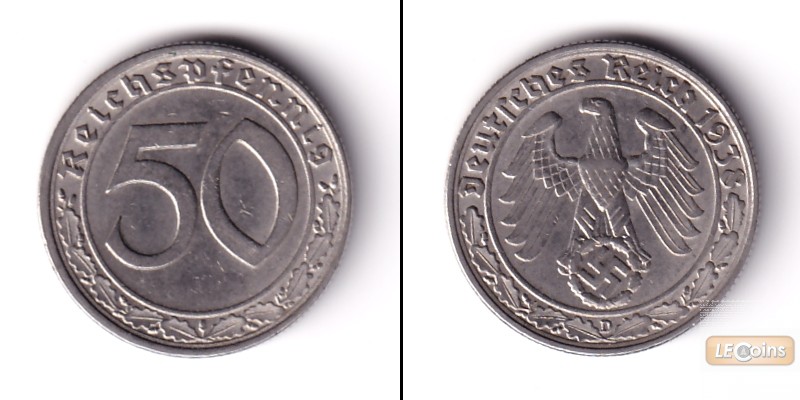 DEUTSCHES REICH 50 Reichspfennig (J.365) 1938 D  ss+  selten