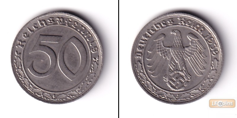 DEUTSCHES REICH 50 Reichspfennig (J.365) 1939 J  vz  selten