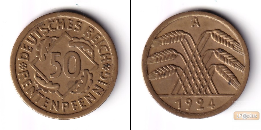 DEUTSCHES REICH 50 Rentenpfennig 1924 A (J.310)  vz