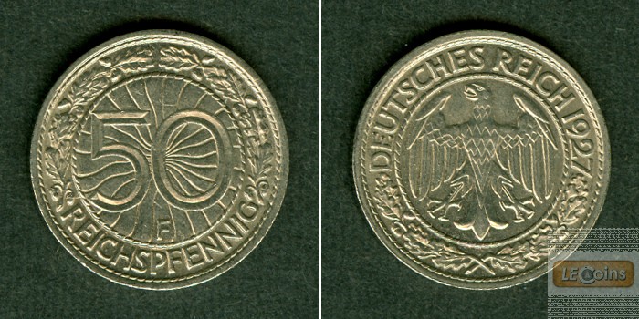 DEUTSCHES REICH 50 Reichspfennig 1927 F (J.324)  vz+