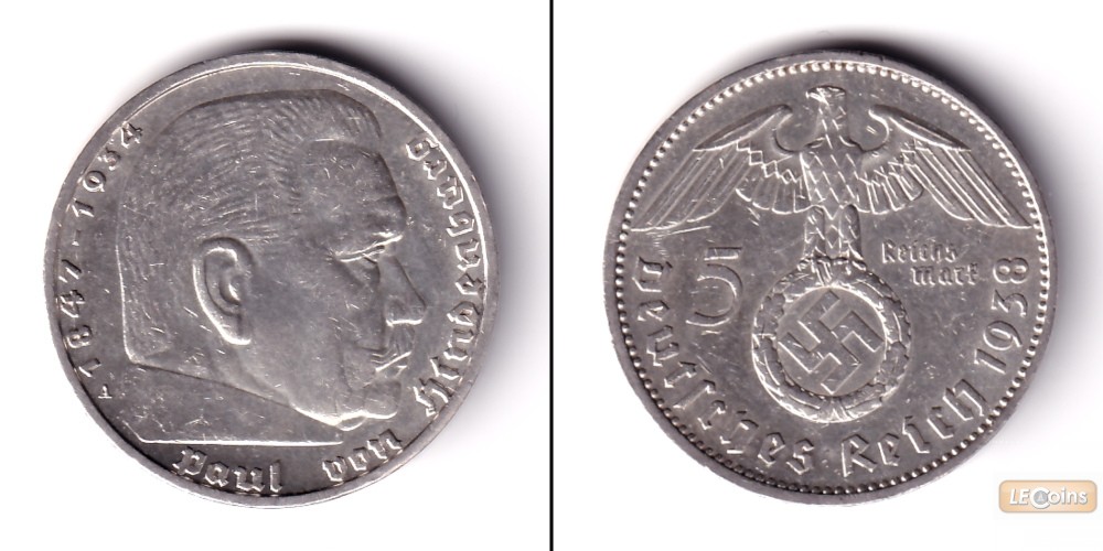 DEUTSCHES REICH 5 Reichsmark 1938 A (J.367)  f.vz