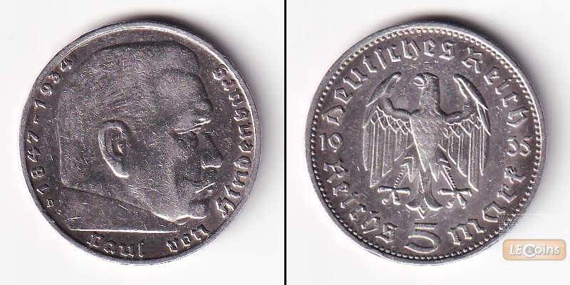 DEUTSCHES REICH 5 Reichsmark 1935 D (J.360)  ss