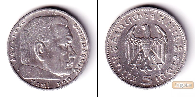 DEUTSCHES REICH 5 Reichsmark 1936 A (J.360)  ss+