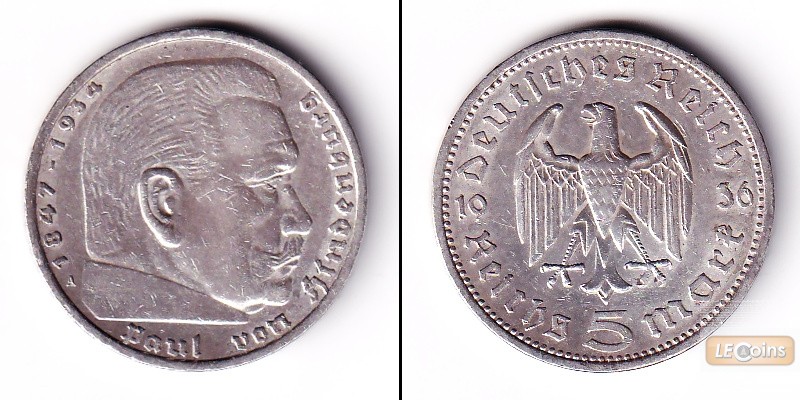 DEUTSCHES REICH 5 Reichsmark 1936 A (J.360)  ss
