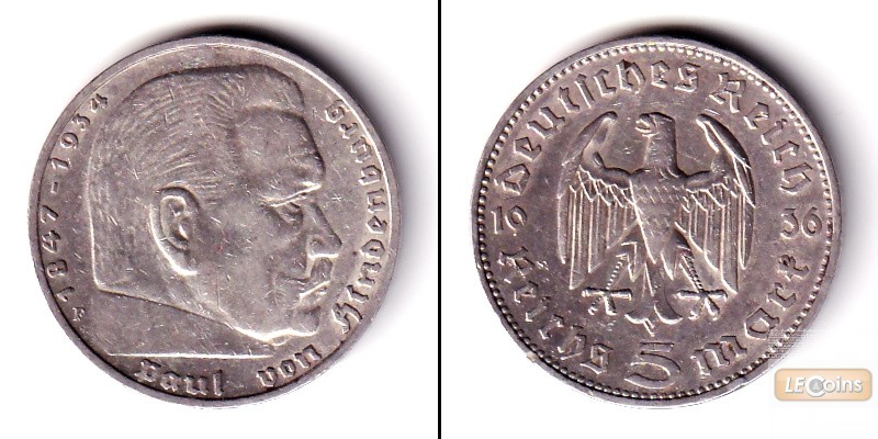 DEUTSCHES REICH 5 Reichsmark 1936 F (J.360)  ss
