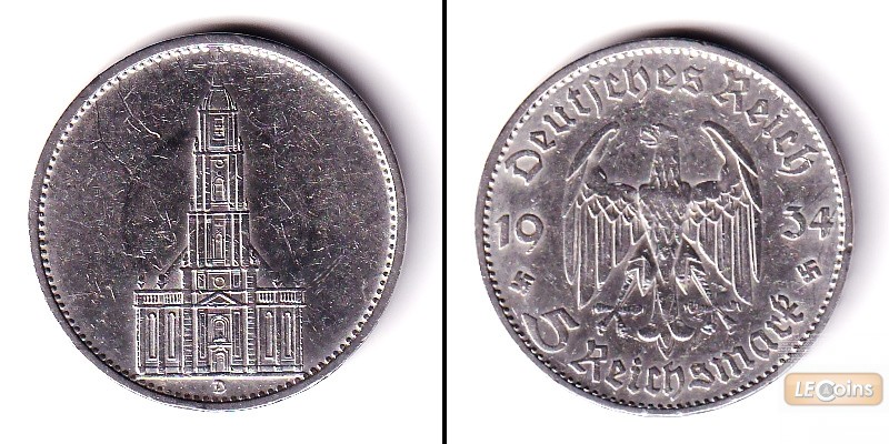 DEUTSCHES REICH 5 Reichsmark 1934 D (J.357)  ss