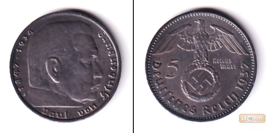 DEUTSCHES REICH 5 Reichsmark 1937 A (J.367)  ss+