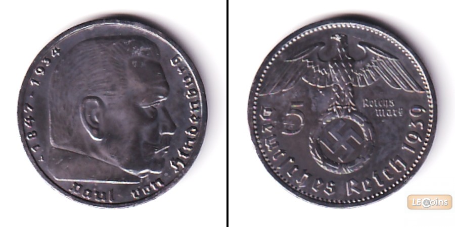 DEUTSCHES REICH 5 Reichsmark 1939 A (J.367)  ss+