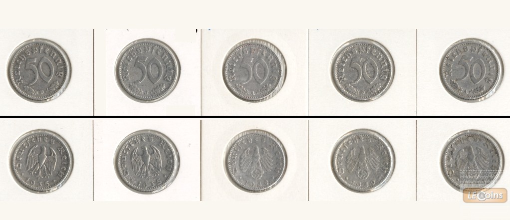 Lot: DEUTSCHES REICH  5x 50 Pfennig m.HK  [1935-1941]