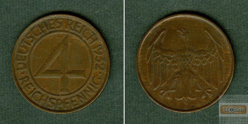 DEUTSCHES REICH 4 Reichspfennig 1932 D (J.315)  ss-vz