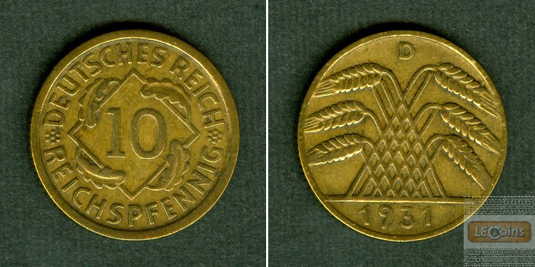 DEUTSCHES REICH 10 Reichspfennig (J.317) 1931 D  ss-vz  selten