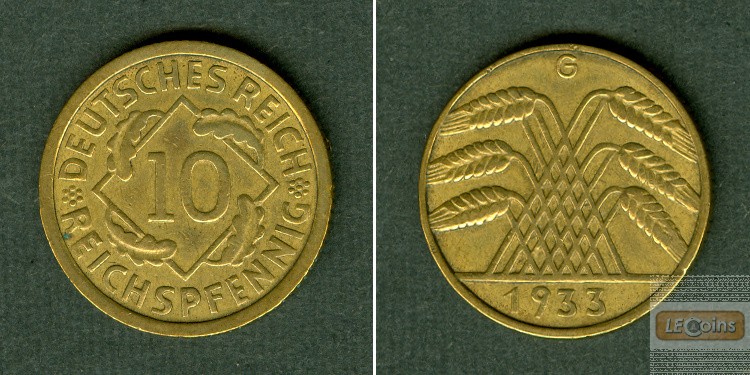 DEUTSCHES REICH 10 Reichspfennig (J.317) 1933 G  ss+