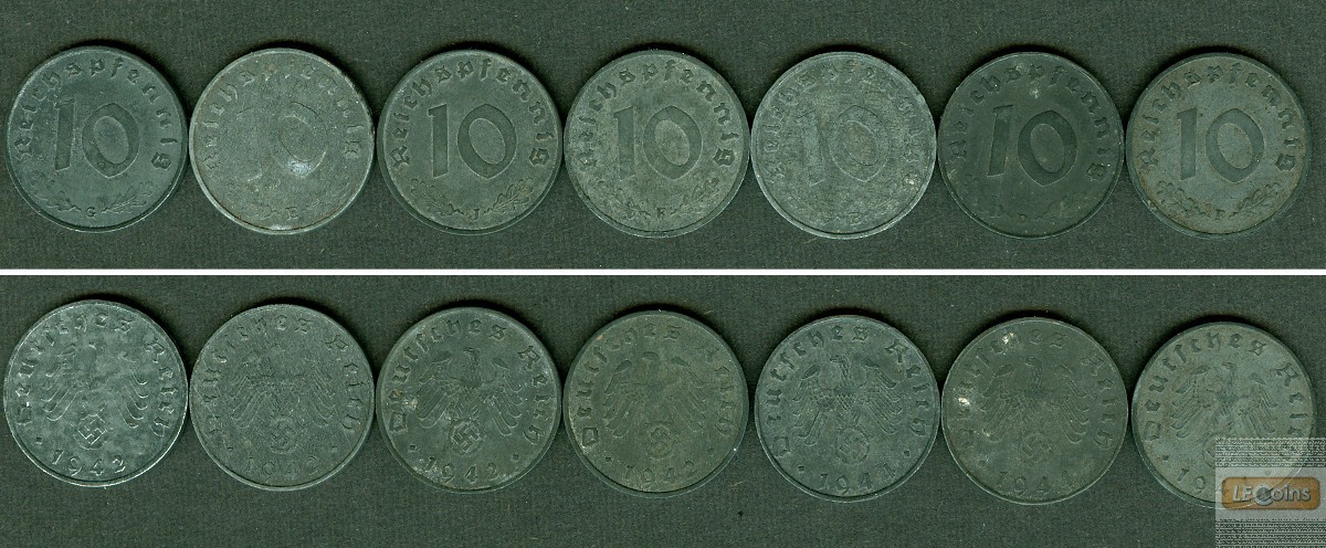 Lot: DEUTSCHES REICH  7x 10 Pfennig (J.371)  ss  [1942-1944]