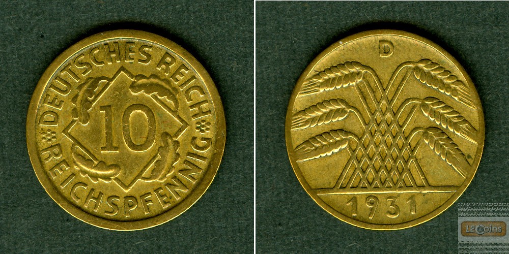 DEUTSCHES REICH 10 Reichspfennig (J.317) 1931 D  ss+  selten