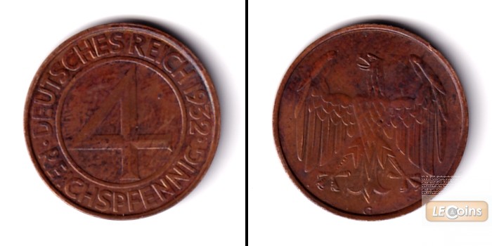 DEUTSCHES REICH 4 Reichspfennig 1932 G (J.315)  vz