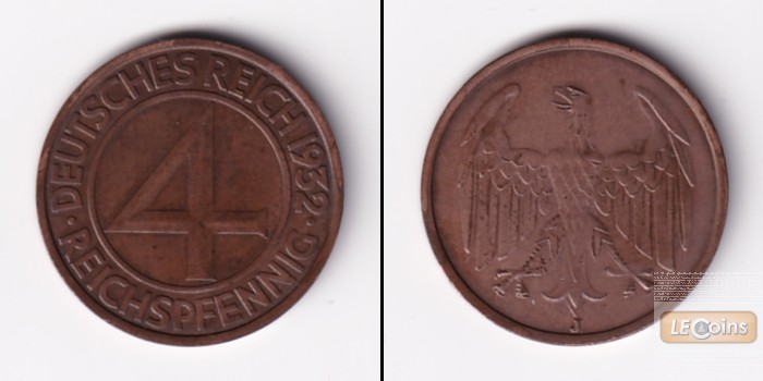 DEUTSCHES REICH 4 Reichspfennig 1932 J (J.315)  ss-vz