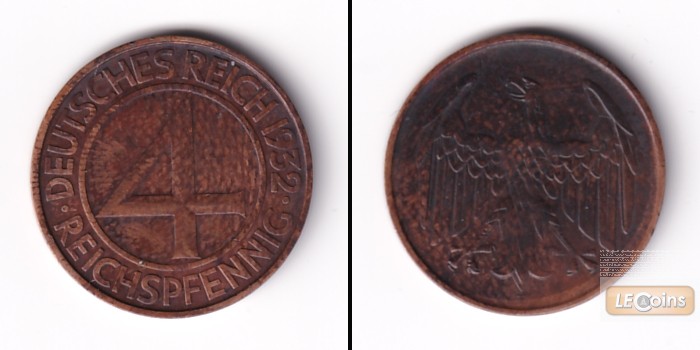 DEUTSCHES REICH 4 Reichspfennig 1932 D (J.315)  ss+