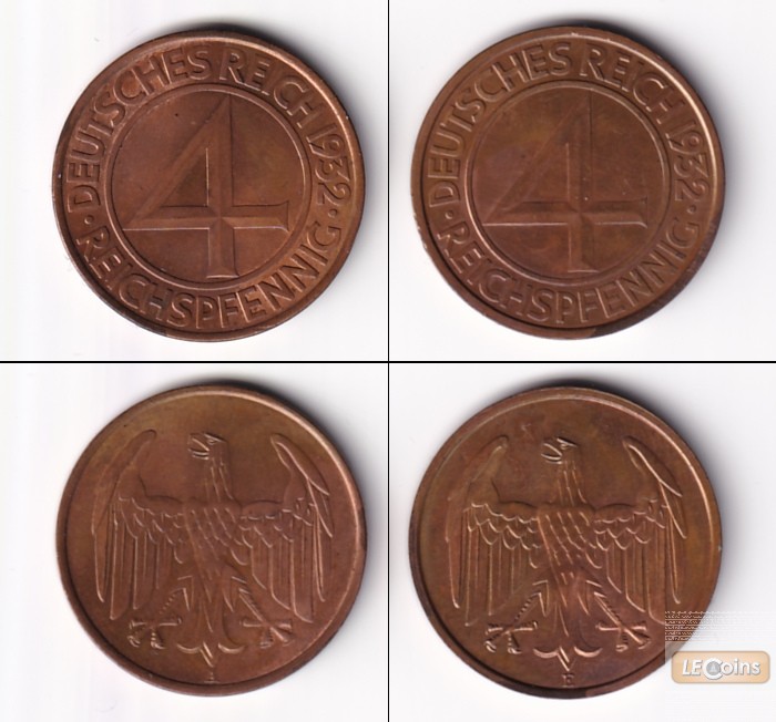 Lot: DEUTSCHES REICH 2x 4 Reichspfennig 1932 A + E (J.315)  vz+