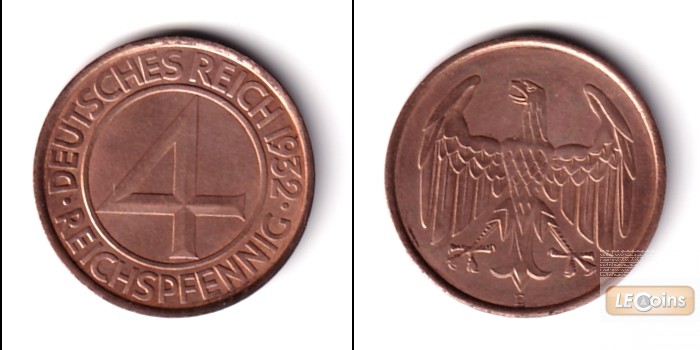 DEUTSCHES REICH 4 Reichspfennig 1932 E (J.315)  vz-st