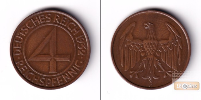 DEUTSCHES REICH 4 Reichspfennig 1932 G (J.315)  vz