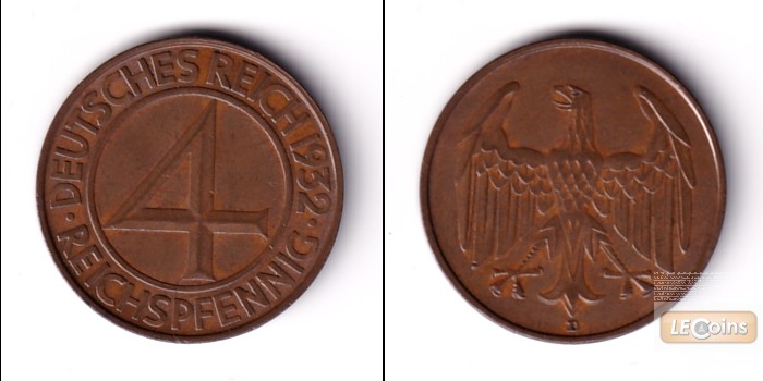 DEUTSCHES REICH 4 Reichspfennig 1932 D (J.315)  vz