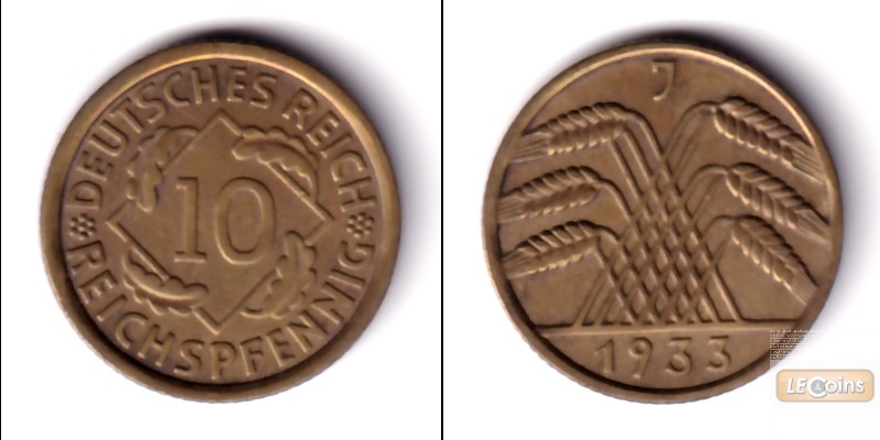 DEUTSCHES REICH 10 Reichspfennig (J.317) 1933 J  ss+  seltener