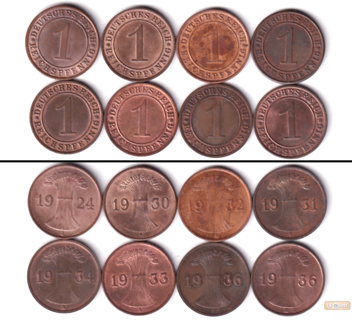 Lot: DEUTSCHES REICH 8x 1 Reichspfennig (J.313)  vz-st  [1924-1936]