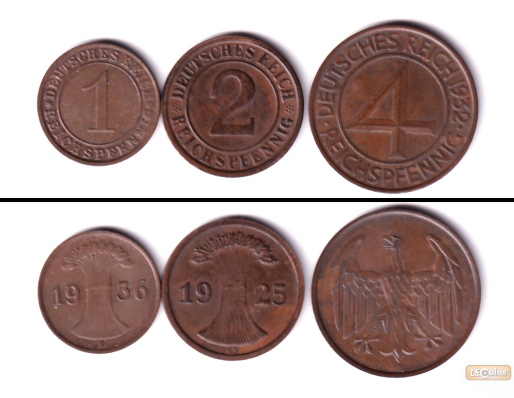 Lot: DEUTSCHES REICH 3x 1 2 4 Reichspfennig  ss-vz  [1925-1936]