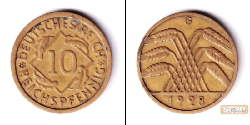 DEUTSCHES REICH 10 Reichspfennig (J.317) 1928 G  ss+  selten!
