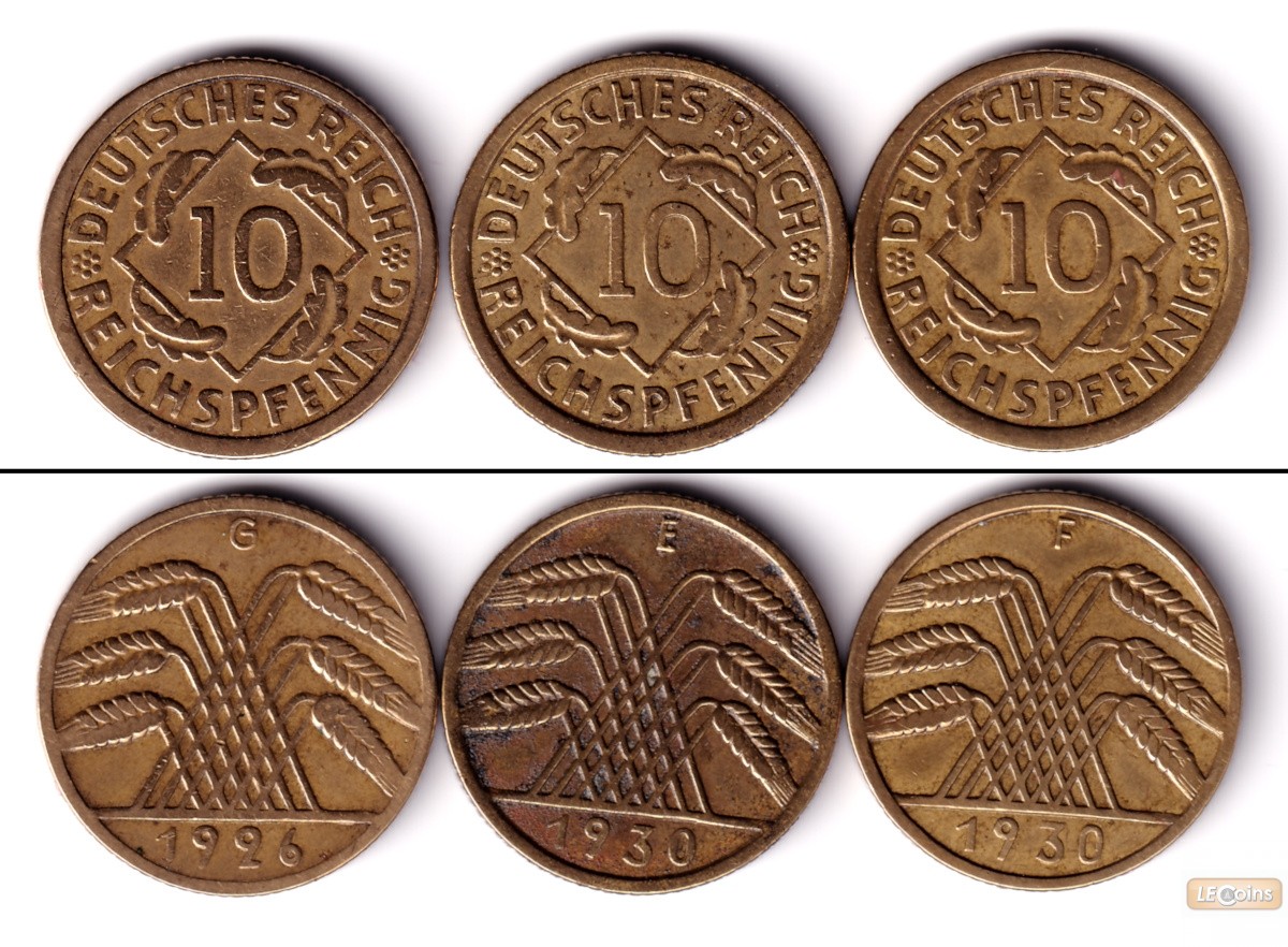 Lot: DEUTSCHES REICH 3x 10 Reichspfennig (J.317)  ss+  [1926-1930]