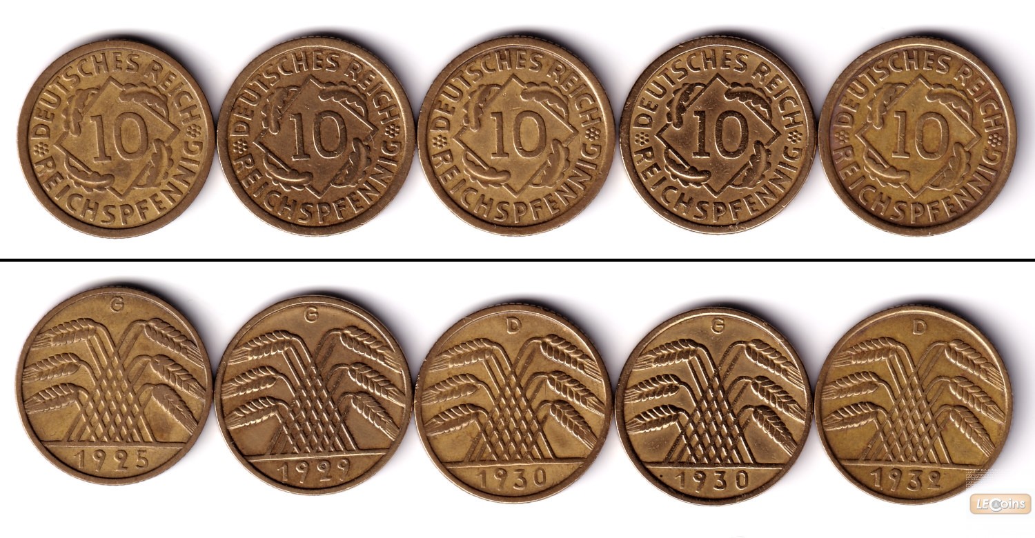 Lot: DEUTSCHES REICH 5x 10 Reichspfennig (J.317)  ss-vz  [1925-1932]