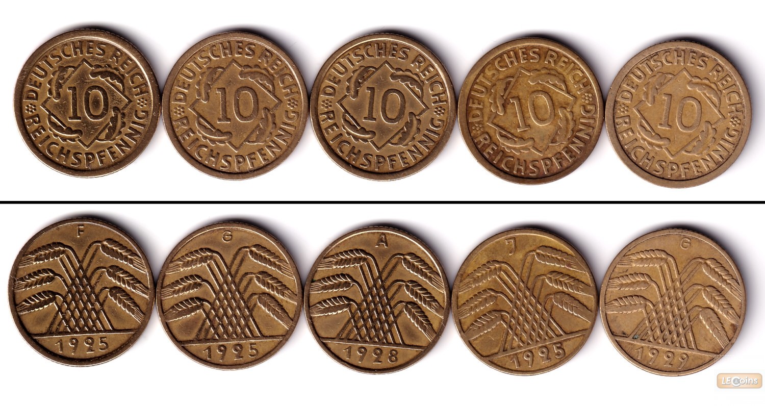 Lot: DEUTSCHES REICH 5x 10 Reichspfennig (J.317)  ss+  [1925-1929]