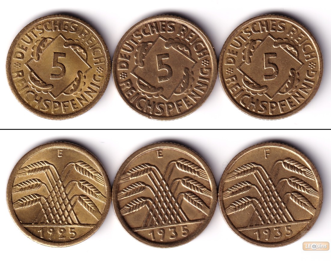 Lot: DEUTSCHES REICH 3x 5 Reichspfennig (J.316)  vz+  [1925-1935]