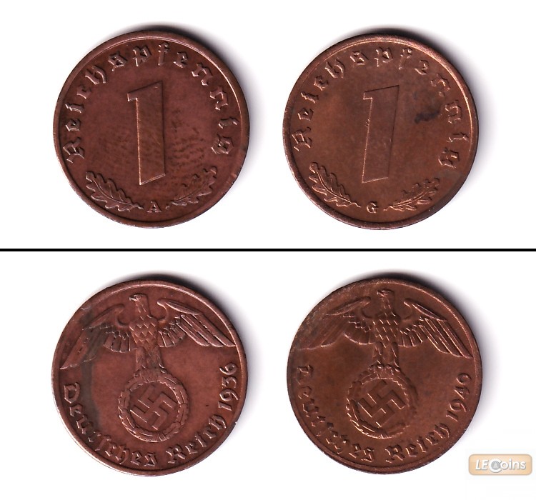 Lot: DEUTSCHES REICH 2x 1 Reichspfennig (J.361)  vz  [1936-1940]