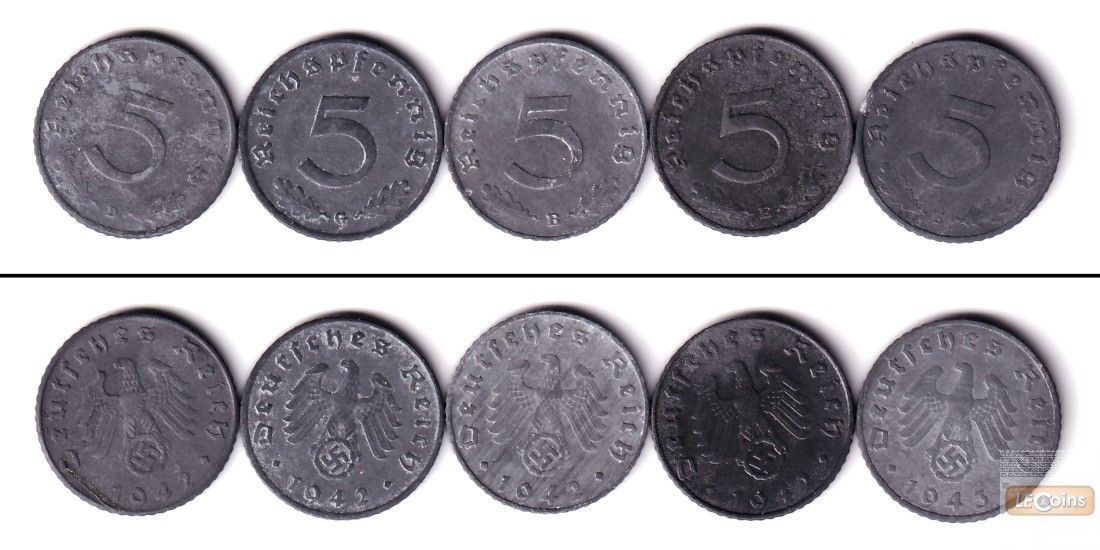 Lot: DEUTSCHES REICH 5x 5 Reichspfennig (J.370)  ss+  [1942-1943]