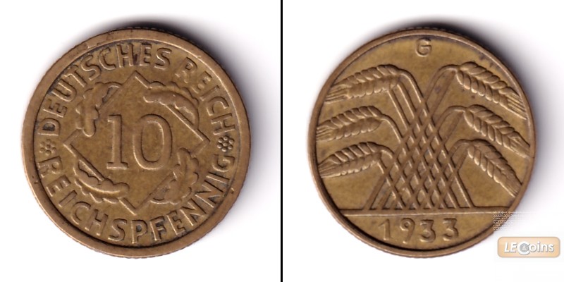 DEUTSCHES REICH 10 Reichspfennig (J.317) 1933 G  ss-vz