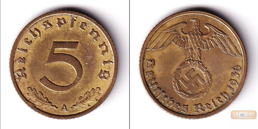 DEUTSCHES REICH 5 Reichspfennig (J.363) 1936 A  vz  selten!
