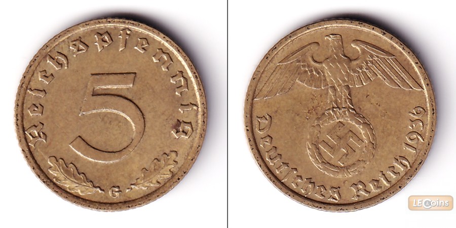 DEUTSCHES REICH 5 Reichspfennig (J.363) 1936 G  vz  selten!