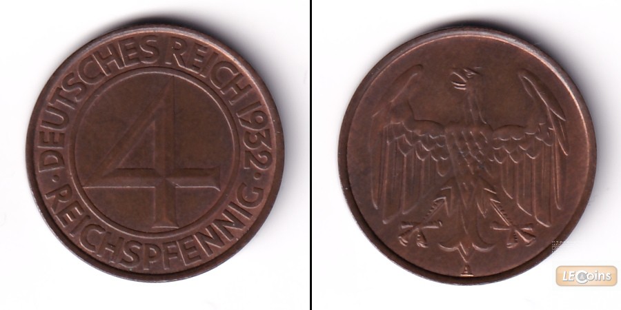 DEUTSCHES REICH 4 Reichspfennig 1932 A (J.315)  vz-st