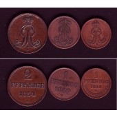 Lot: Hannover 3x  1 + 2 Pfennige  ss+  [1849-1858]